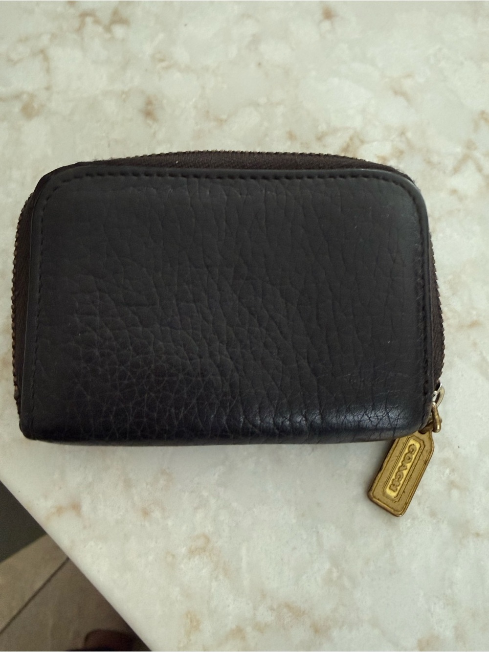 Coach Brown Leather Zip Pouch with Gold Tag